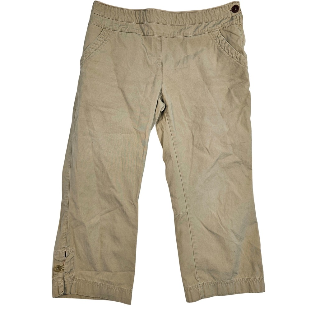 Sportif USA Womens Khaki Cropped Capri Pants Size 4 Side Button Utility Pockets